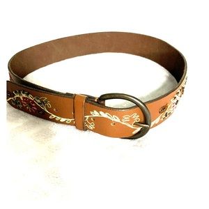 Vintage Genuine Leather Brown Belt emb/beading S